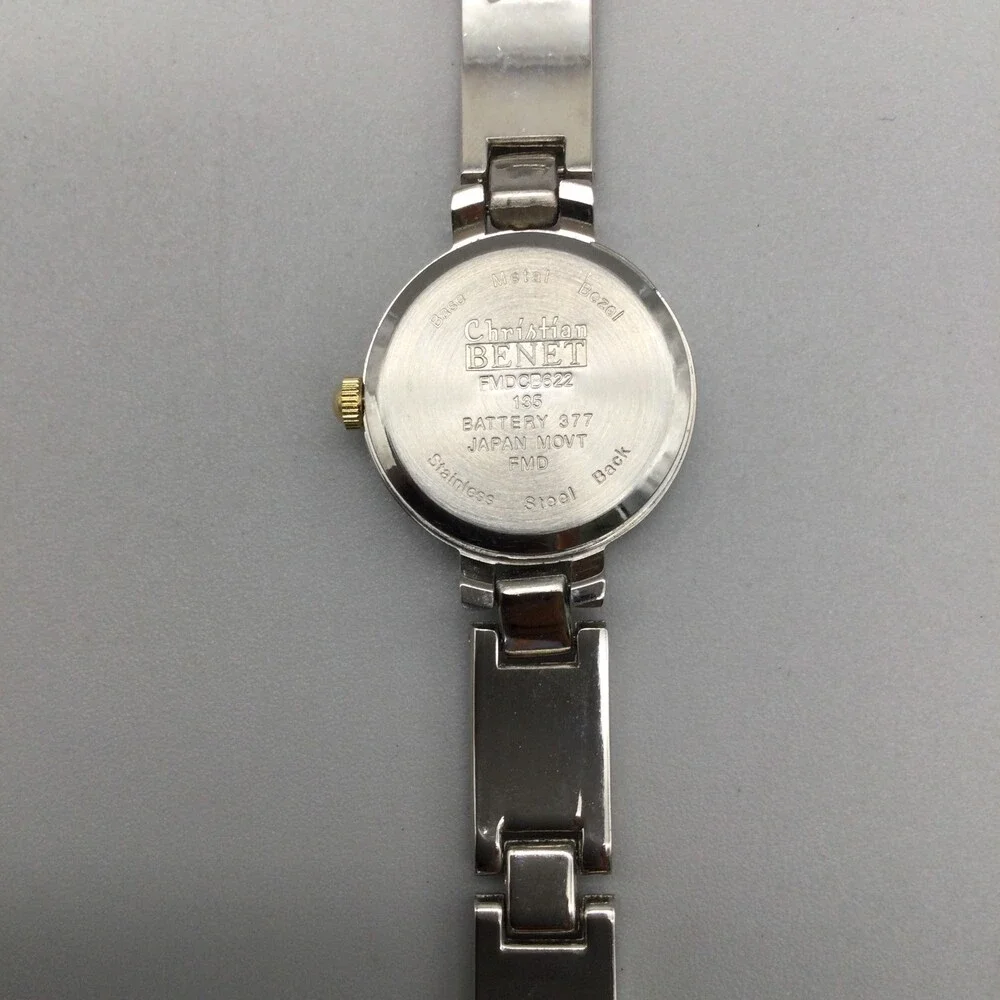 Christian Benet Womens Watch 22mm White MOP Dial Two Tone New Battery 7.25